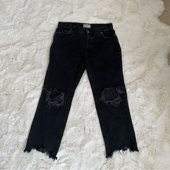 Free People We the Free black cropped flare open knee distressed jeans size 27 - Picture 2 of 8